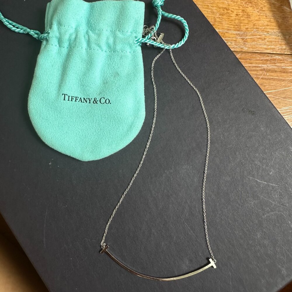 Tiffany & Co 18K T Smile Pendant Necklace